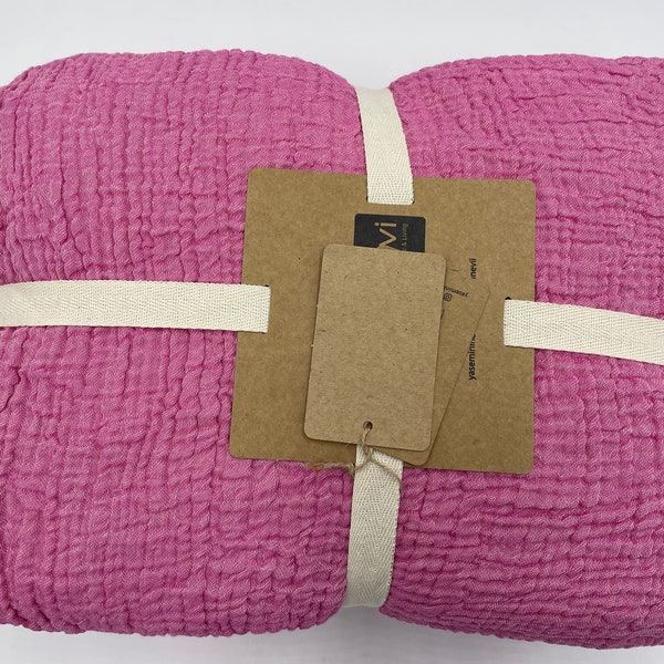 Couverture en mousseline 100 % coton, couvre-lit 4 couches, coton turc doux, couvre-lit en mousseline, réversible, couvre-lit, fuchsia