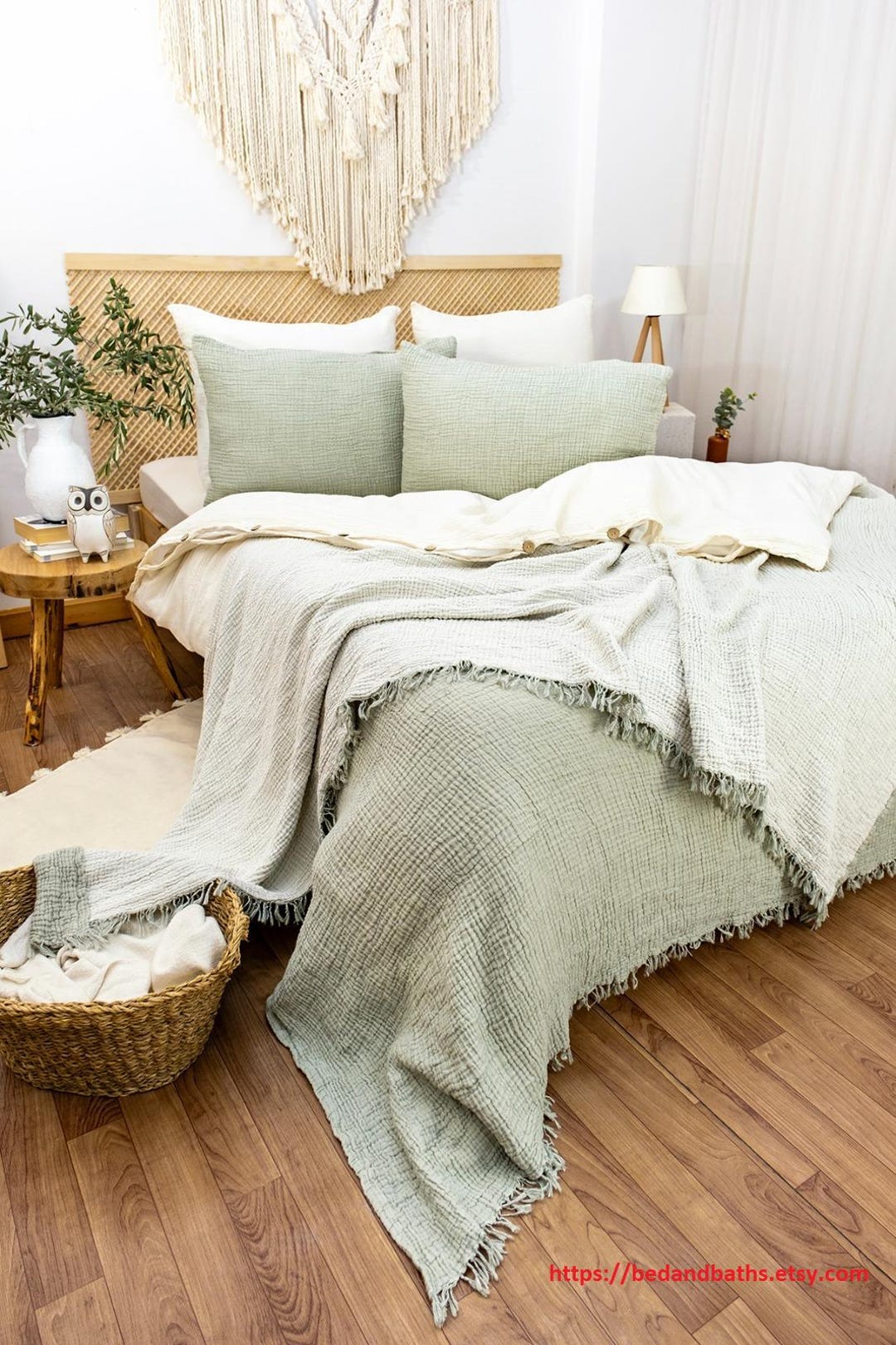 Luca Muslin Blanket in Sage Stripe main image 0