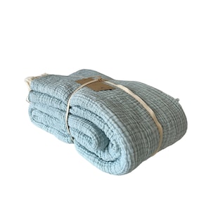 Muslin Bedspread Muslin Blanket Throw 4 Layers Soft 100% Turkish Cotton Muslin Bed Cover Reversible Coverlet Baby Blue with Size Options
