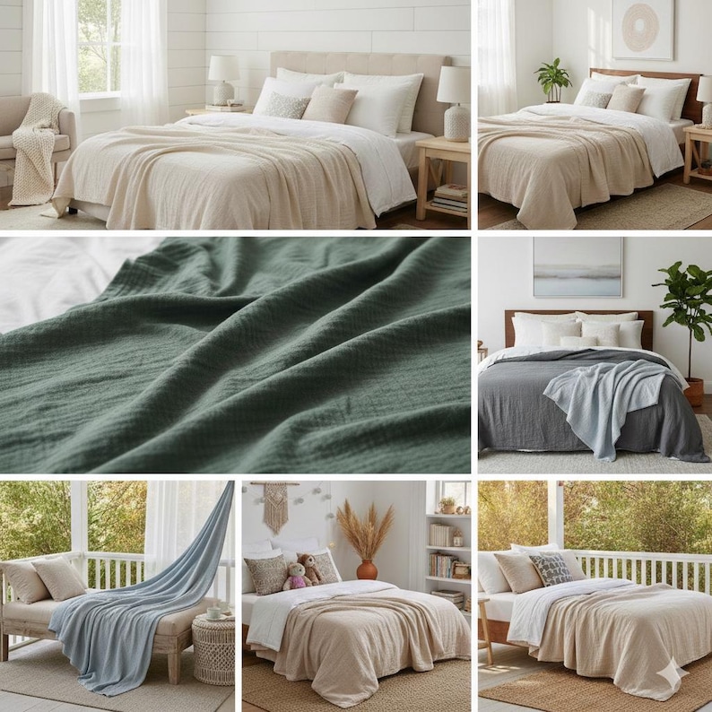 Sand Beige Muslin Throw Blanket 100% Cotton Gauze Bed Cover Soft Breathable Lightweight Quilt image 7