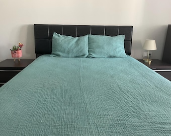 Turquoise Muslin Blanket 4 Layer Turkish Cotton Gauze Bedspread Soft Breathable Lightweight Bed Cover