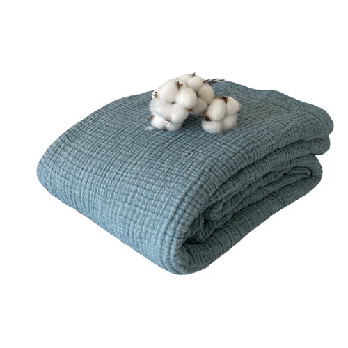 100 Cotton Muslin Throw Blanket 4 Layers Bedspread Soft Etsy