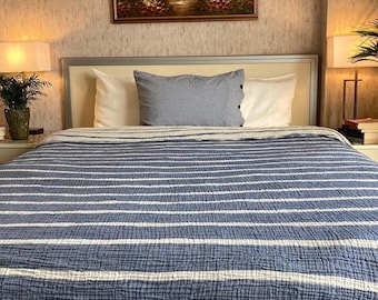 Striped Muslin Bed Cover: Soft Turkish Cotton Throw Blanket