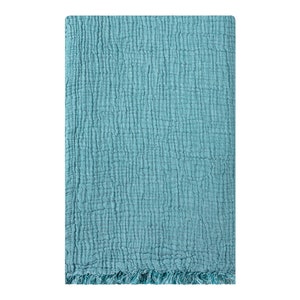 Muslin Blanket Throw 4 Layers Bedspread Soft Turkish 100% Cotton Muslin Bed Cover Reversible Coverlet Lightweight Crystal Teal, Size Options