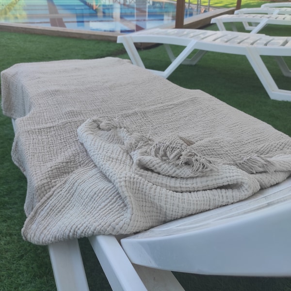 Muslin Beach Towel 100% Turkish Cotton, Four Layers, Soft Gauze Reversible Coverlet Mink 35x65" inches (90x170cm)