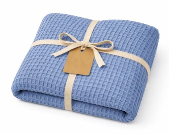 Light Blue Muslin Blanket 100% Cotton Gauze Bedspread Soft Breathable Lightweight Bed Cover