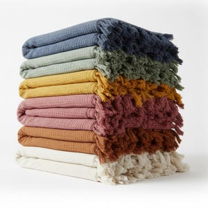 Sand Beige Muslin Throw Blanket 100% Cotton Gauze Bed Cover Soft Breathable Lightweight Quilt image 8