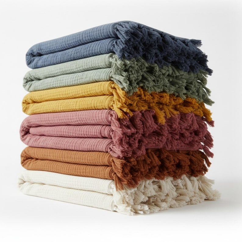 Sand Beige Muslin Throw Blanket 100% Cotton Gauze Bed Cover Soft Breathable Lightweight Quilt image 8