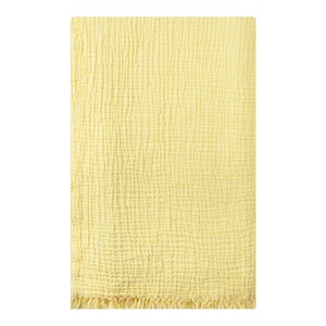 Muslin Blanket Throw 4 Layers Bedspread Soft Turkish 100% Cotton Muslin Bed Cover Reversible Coverlet Lightweight Lemon Yellow, Size Options