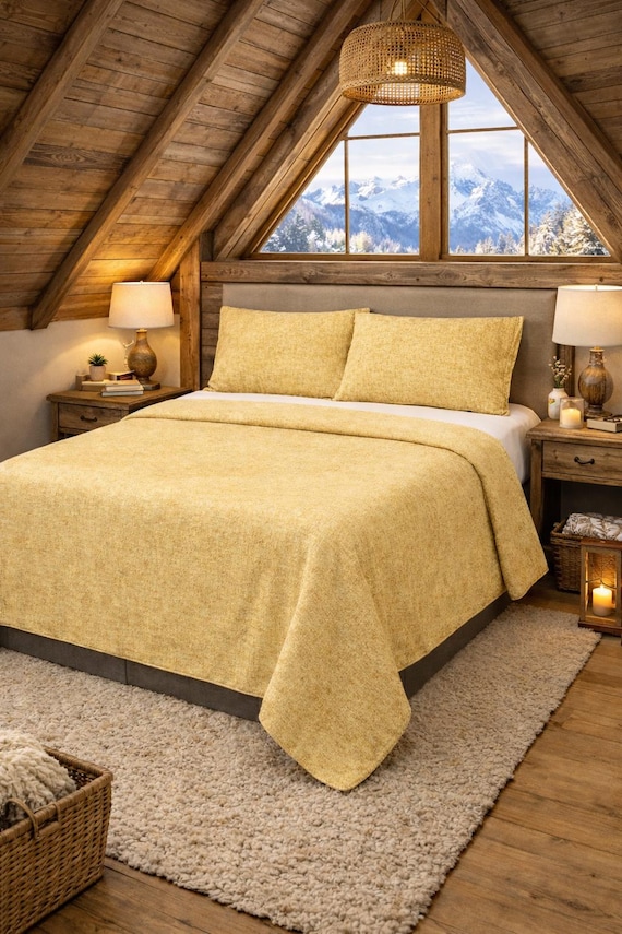 Cooling Yellow Sheets Set, türkische Baumwolle 4-teilige Bettwäsche, 12 Zoll tiefe Tasche Spannbettlaken,