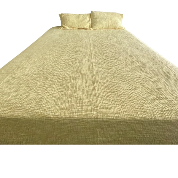 Soothing Sleep: Muslin Bedspread for Ultimate Relaxation. 100% Turkish Cotton Muslin Throw Blanket 4 Layers 4 Season Bed Cover Lemon Yellow