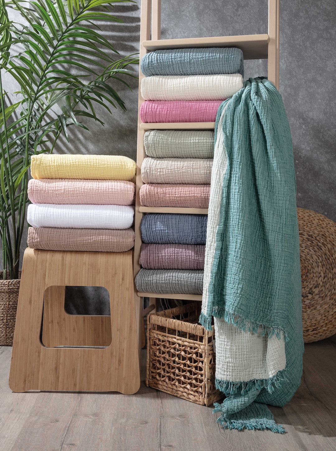 Custom Size Muslin Blanket Throw 4 Layers Bedspread Soft Turkish 100