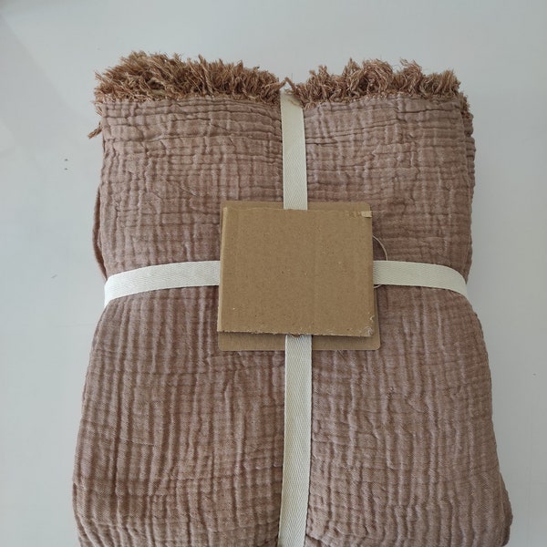 Manta de tiro de muselina 100% algodón, colcha de 4 capas, algodón turco suave, funda de cama de muselina, reversible, cobertor, marrón