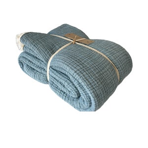 Manta de tiro de muselina 100% algodón, colcha de 4 capas, algodón turco suave, funda de cama de muselina, reversible, cobertor, verde