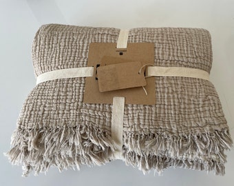 Couverture en mousseline de coton 100 %, couvre-lit 4 couches, coton turc doux, couvre-lit en mousseline, réversible, couvre-lit, vison