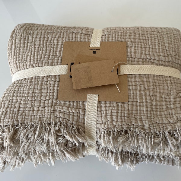 Couverture en mousseline de coton 100 %, couvre-lit 4 couches, coton turc doux, couvre-lit en mousseline, réversible, couvre-lit, vison