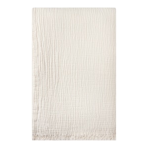 Muslin Blanket Throw 4 Layers Bedspread Soft Turkish 100% Cotton Muslin Bed Cover Reversible Coverlet Lightweight Ivory with Size Options