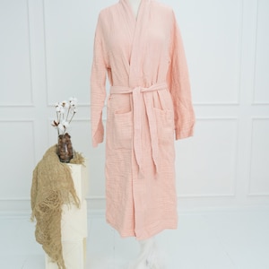 Muslin Bathrobe Unisex 4 Layers, Turkish 100% Cotton, Hooded, Gauze Soft, Spa, Absorbent, Long Robe Pockets, Natural Dressing Gown, Powder