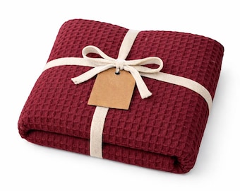 Burgundy Waffle Muslin Blanket 100% Cotton Gauze Bedspread Soft Breathable Lightweight Bed Cover