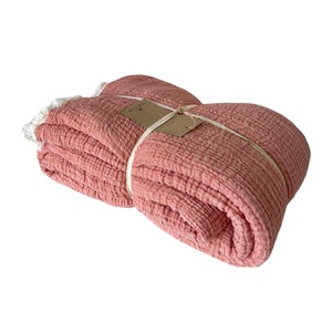 Muslin Bedspread Muslin Blanket Throw 4 Layers Soft 100% Cotton Turkish Muslin Bed Cover Reversible Coverlet Terra Cotta with Size Options