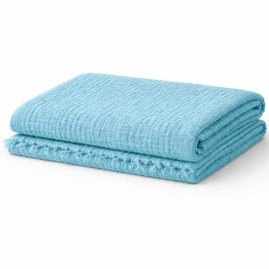 Turquoise Muslin Blanket 4 Layer Turkish Cotton Gauze Bedspread Soft Breathable Lightweight Bed Cover