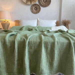 Muslin Comforter 100% Cotton, Duvet, Soft Turkish Cotton Muslin 7 Layers Comforter, Lightweight, Sage Green with Twin and Queen Size Option