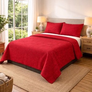 Red Turkish Cotton Bed Sheet Set, 4-Piece Crimson Luxury Bedding