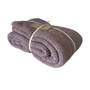 Muslin Bedspread Muslin Blanket Throw 4 Layers Soft 100% Cotton Turkish Muslin Bed Cover Reversible Coverlet Plum Purple with Size Options