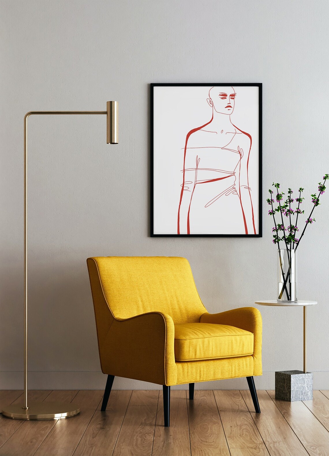 Fashion designer wall art. Minimalistic one line drawing. Etsy