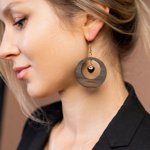 Rosewood Hoop Earrings: Golden Heart Dangle, 14k Gold-Plated Brass