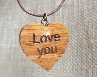 Personalised wood heart, Wood Anniversary Gift for Her, Wooden pendant, Custom wood heart