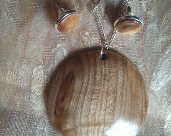Wooden pendant "Rowan",  Wooden jewelry set "Rowan" • Pendant "Rowan" on a chain of 925 sterling silver, Wooden pendant +earrings