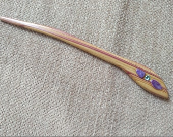 Wooden Hair Stick From the lilac wood, stick with zircon and charoite stones, hair pin wood, wooden pin