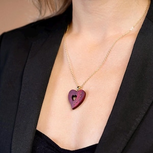 Wooden Heart Pendant. Wooden pendant with gold - Wooden necklace - Wooden gift - Wooden anniversary gift for her. 16&quot;+3&quot; -30&quot;