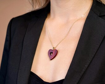 Wooden Heart Pendant with Five Gold-Inlaid Drops on | Unique Natural Jewelry Gift for Her