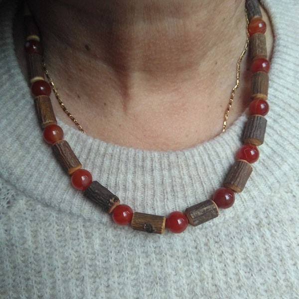 Magic  Rowan wood Traditional Necklace. Necklace made of natural carnelian and rowan. Organic necklace