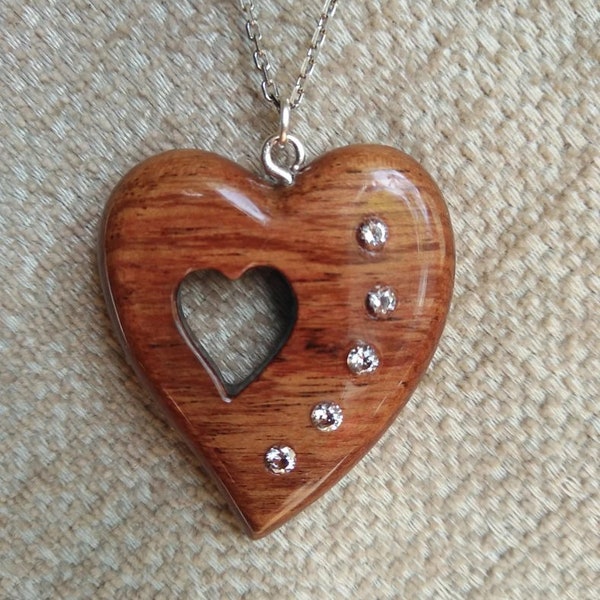 5th Anniversary gift for her - wooden necklace - Wooden pendant heart - Wood Anniversary Gift - anniversary gift for wife - 20"