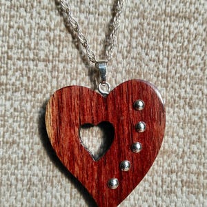 Wooden gift for wife for 5th anniversary - wood necklace for woman-  wooden pendant in the shape of a heart. 20&quot; 24&quot; 30&quot;.