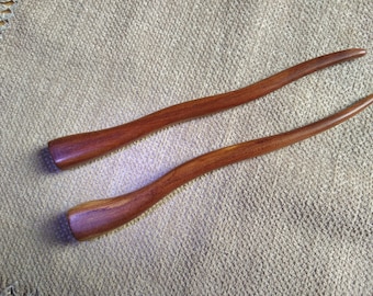 Plum Wood Hair Sticks: Set of 2 Wooden Hairpins