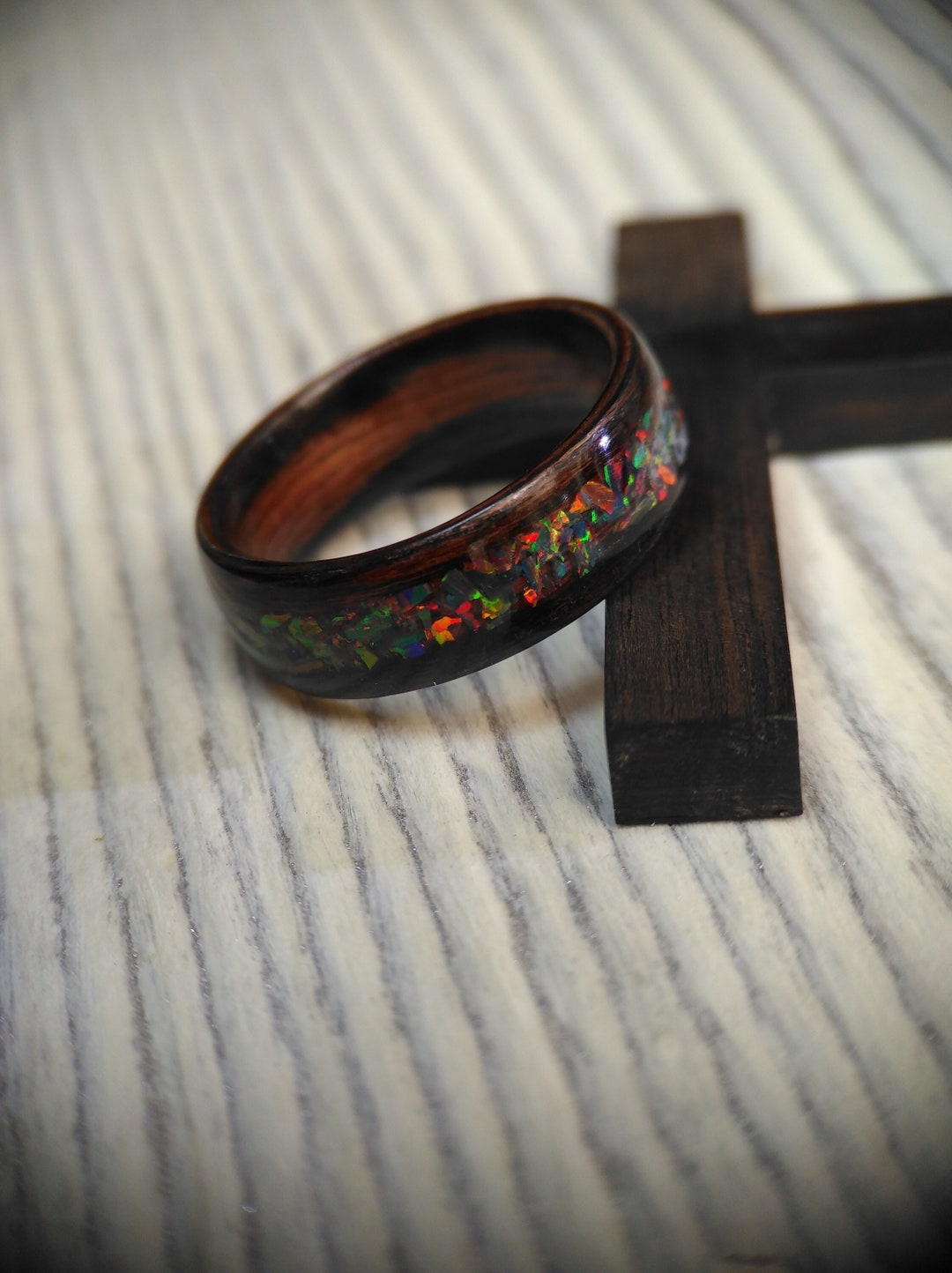 Men's Wedding Ring. Mens Wooden Wedding Ring. Bentwood Ring. With Black