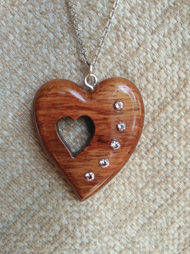 5th Anniversary Gift for Her Wooden Necklace Wooden Pendant Heart Wood