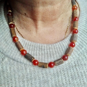 Magic  Rowan wood Traditional Necklace. Necklace made of natural carnelian and rowan. Organic necklace