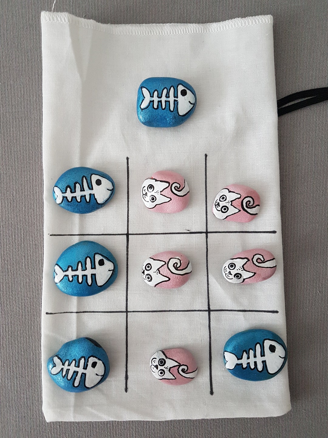 Tic Tac Toe Game cat Fish Games Kids Travel Games Stones Guest Gift Tic