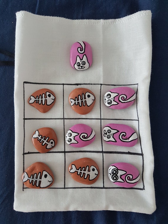 Tic Tac Toe Game Cat Fish Games Kids Travel Games Etsy