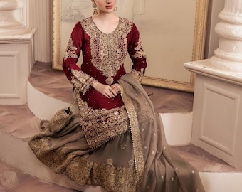4pc gharara suit, embroidered party wear dress, wedding dress,wedding gharara