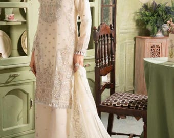 3pc large size full embroidered  chiffon kameez salwar/ party salwar kameez/ India/pakistani salwar kameez