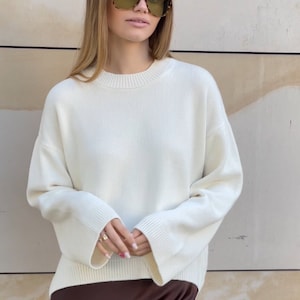 Cashmere and Merino Wool Sweater - Knitted jumper - Women all season white sweater - Cosy soft knitted top