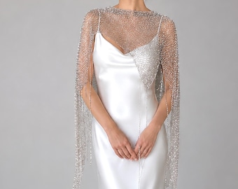 Silver Sequin Wedding Shawl, Sparkly Bridal Wrap for Brides and Evening Wear