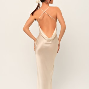 Silk wedding dress cow neck white dress 100% silk slip bridal  dress bridesmaid satin maxi dress minimal simple low back