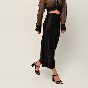 Luxurious Black Silk Slip Skirt - Elegant Midi Silhouette - 100% Silk Satin Bias Cut - Women&#39;s Silk Clothing